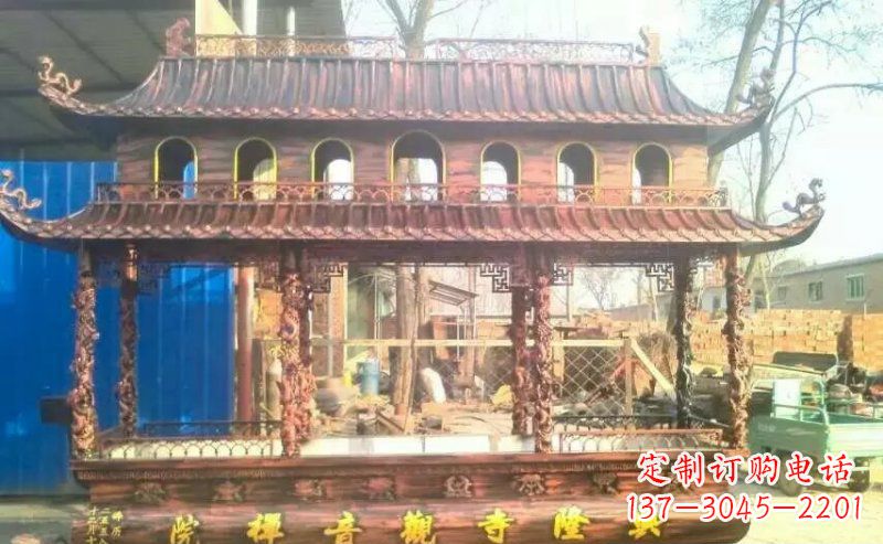 烟台方形寺庙古典香炉铜雕塑