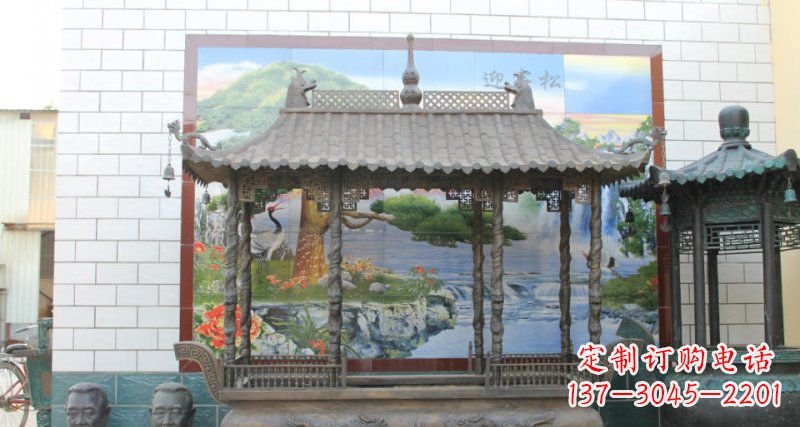 烟台方形香炉寺庙铜雕 (2)