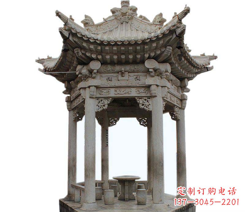 烟台精美仿古六角凉亭石雕