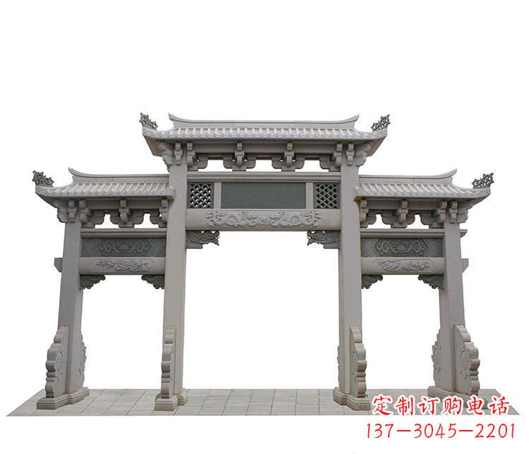 烟台精美仿古三门牌坊石雕