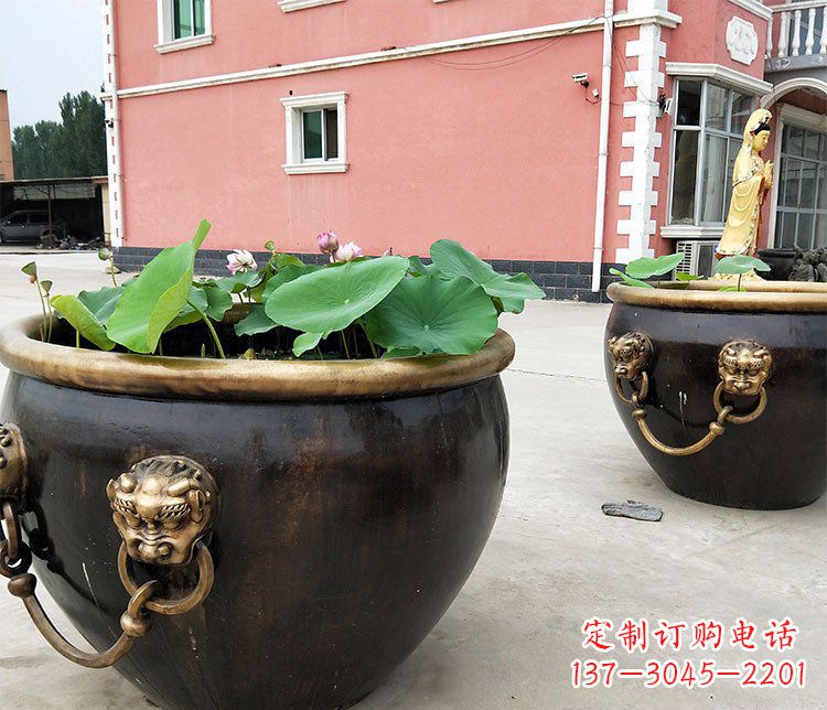 烟台精美铜雕狮子头水缸