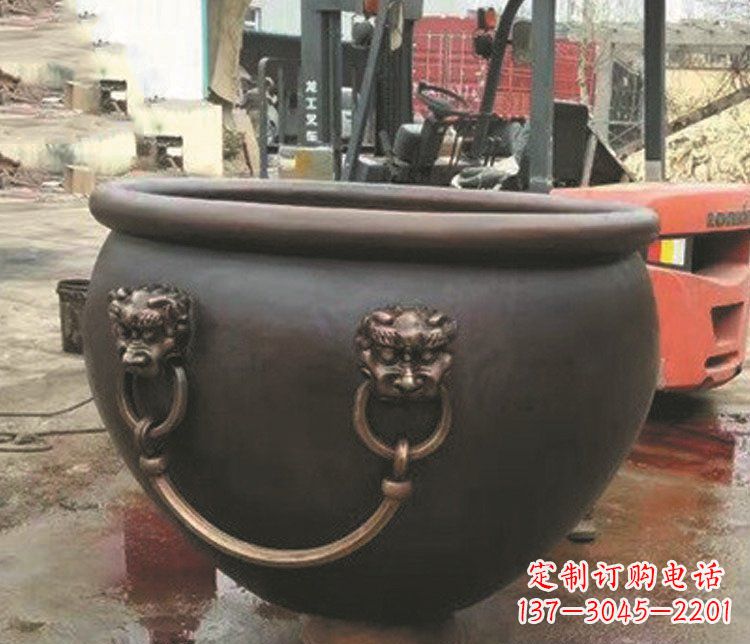 烟台仿古狮子头水缸铜雕塑 (3)