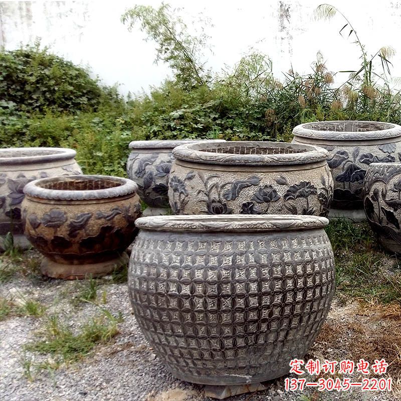 烟台仿古石雕花盆水缸