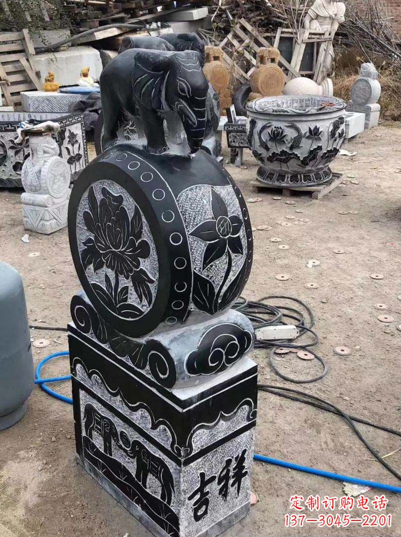 烟台传统工艺小象抱鼓石雕塑