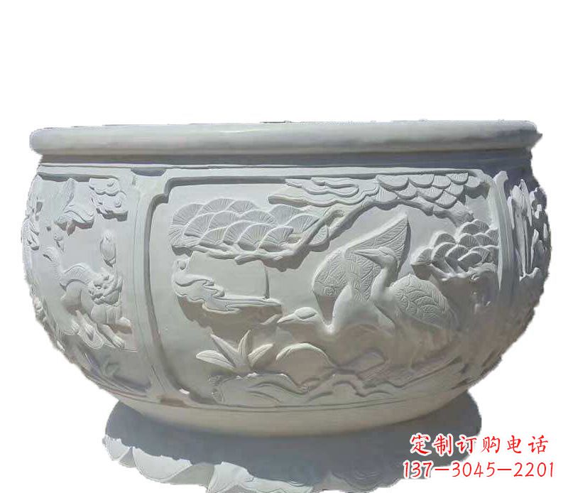 烟台精美仿古鱼缸石雕花盆雕塑