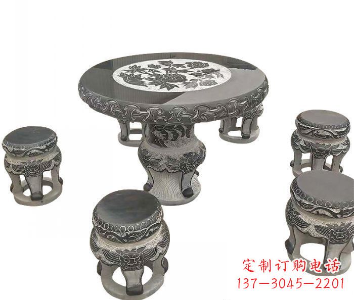 烟台仿古圆形石桌凳雕塑