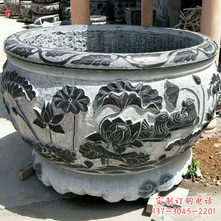 烟台极致精细仿古圆形鱼缸石雕
