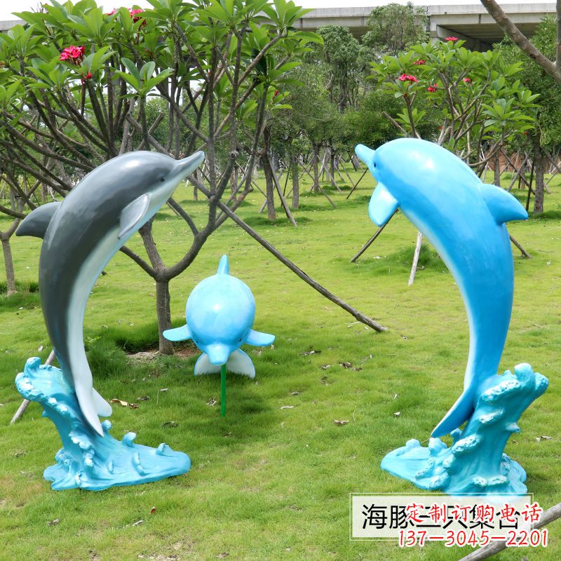 烟台精致仿真玻璃钢海豚雕塑
