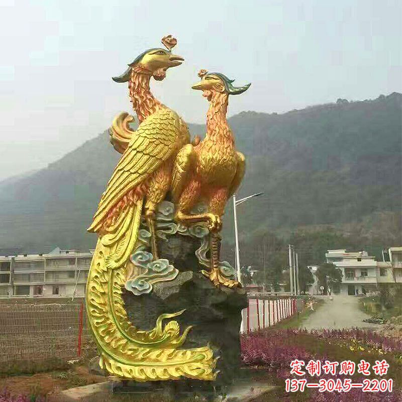 烟台凤凰景观铜雕塑-公园景区瑞鸟凤凰鎏金景观雕塑