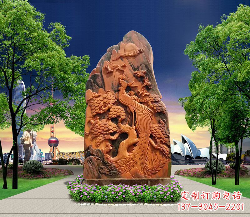 烟台凤凰石雕公园动物摆件