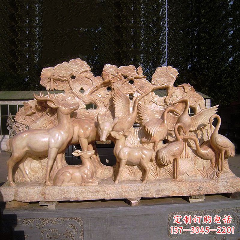 烟台福禄寿鹿鹤松蝙蝠石雕
