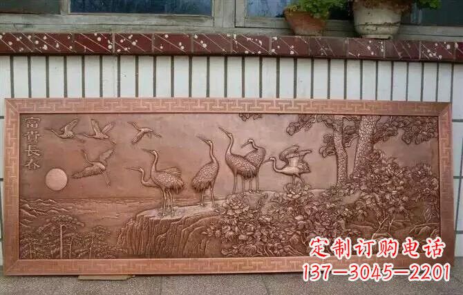 烟台富贵仙鹤浮雕锻铜雕塑