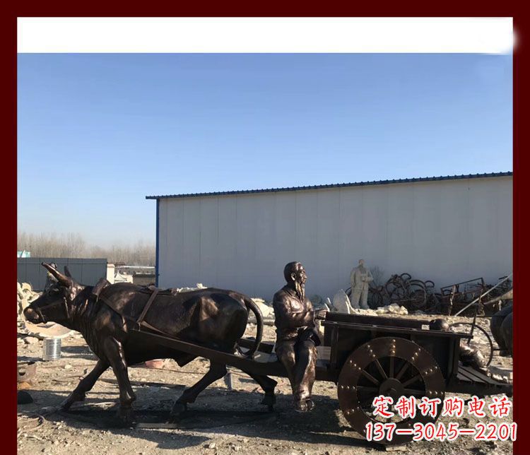 烟台传统工艺技术精雕牛雕塑赶牛车的祖孙俩