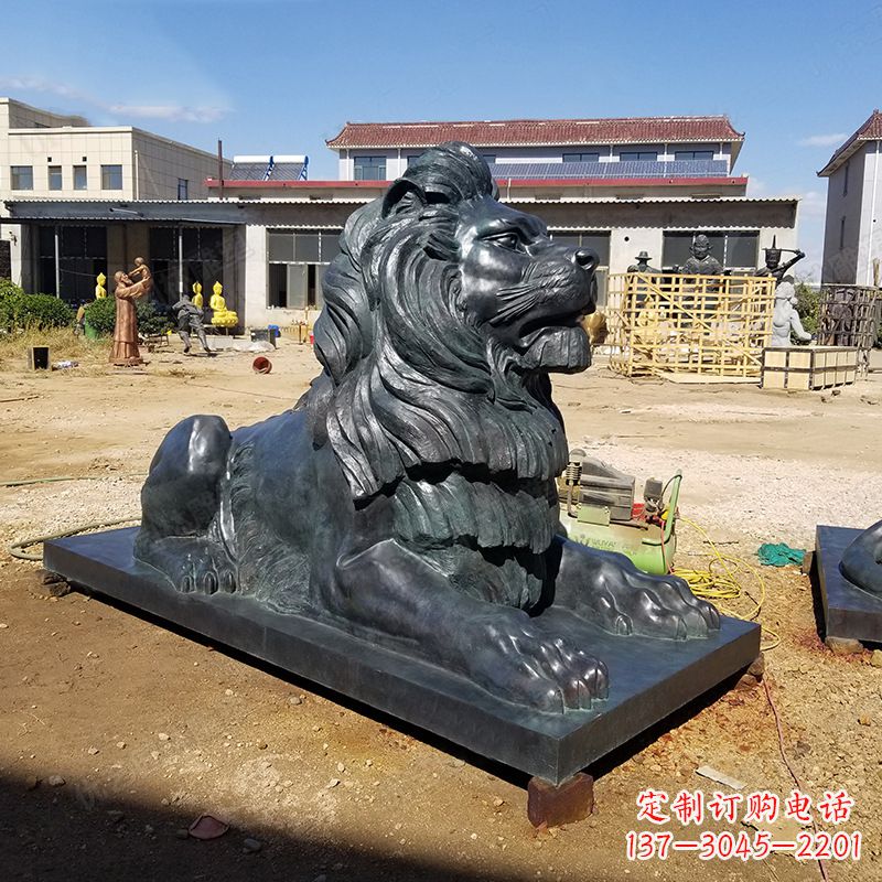 烟台港币狮铜雕塑-企业商场大门动物雕塑