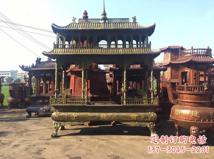 烟台高浮雕螭龙纹铜香炉