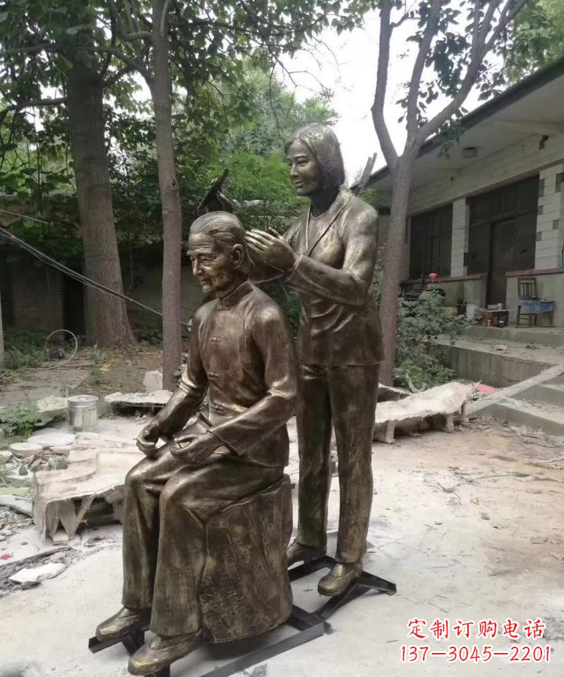 烟台产品名称纪念母亲的梳头人物铜雕