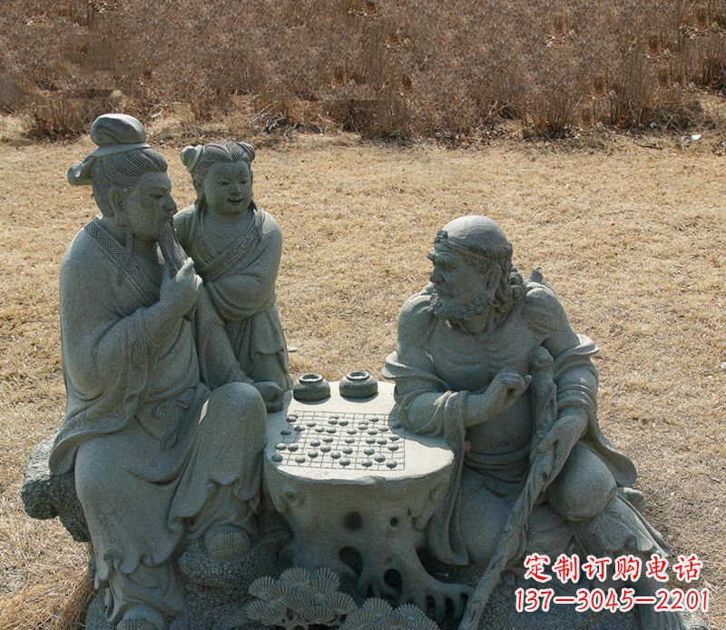 烟台公园八仙下棋小品铜雕