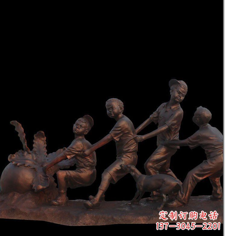 烟台精美玻璃钢仿铜拔萝卜人物雕塑