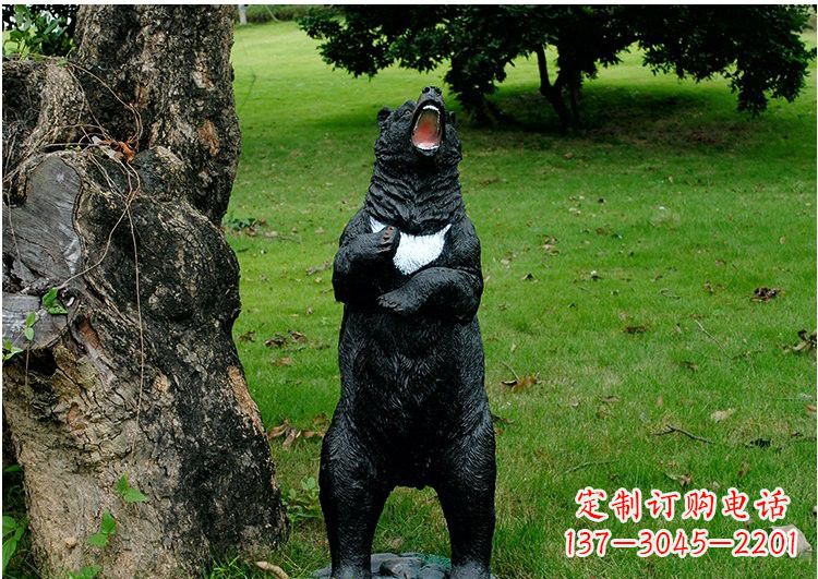 烟台公园风情玻璃钢仿真黑熊雕塑