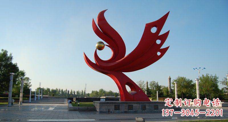 烟台公园不锈钢大型抽象凤凰雕塑