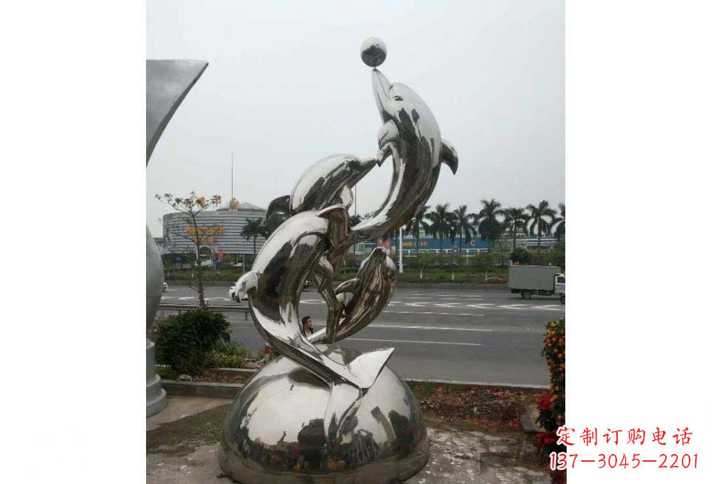 烟台海豚系列不锈钢顶球雕塑
