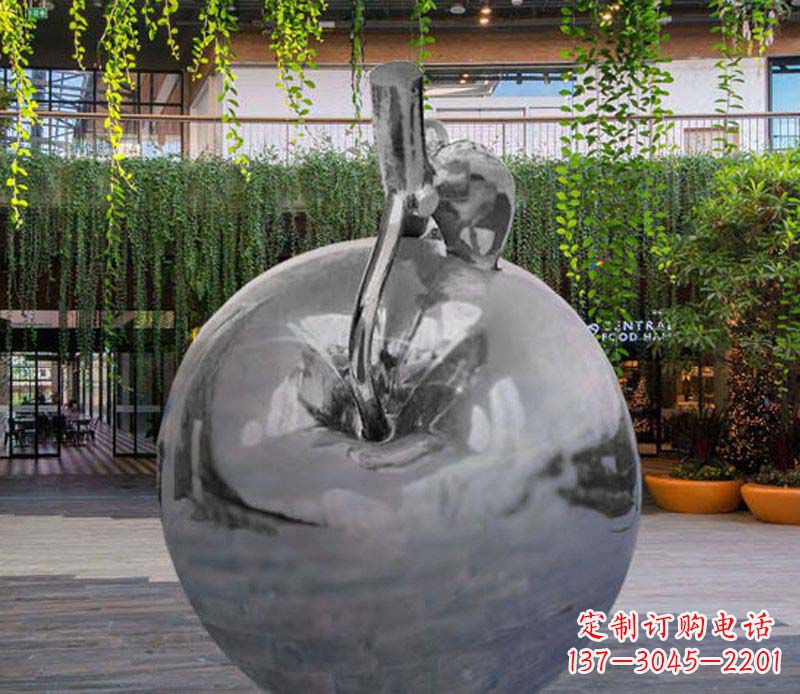 烟台公园时尚不锈钢镜面苹果雕塑