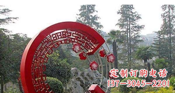烟台灵动奔放的不锈钢和梅花圆环雕塑