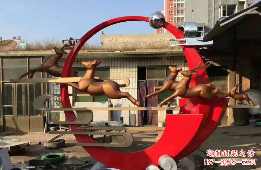 烟台高端不锈钢梅花鹿雕塑