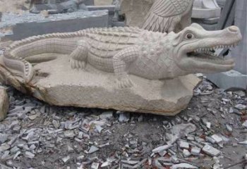 烟台鳄鱼黄沙岩动物石雕精致装饰您的家