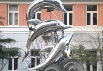 烟台跳跃海豚海浪不锈钢雕塑