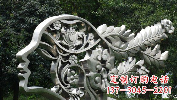烟台公园抽象不锈钢美女头象雕塑