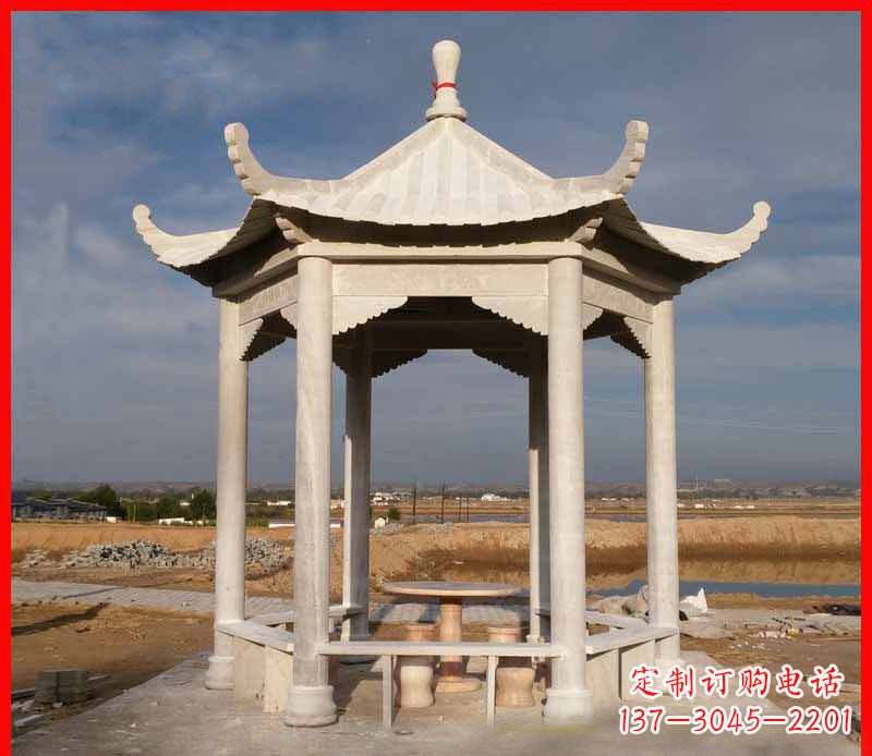 烟台公园大理石六角石雕凉亭 (2)