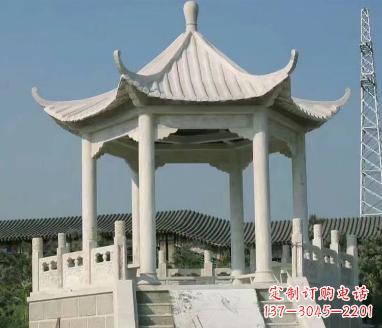 烟台极具视觉冲击力的大理石六角石凉亭雕塑