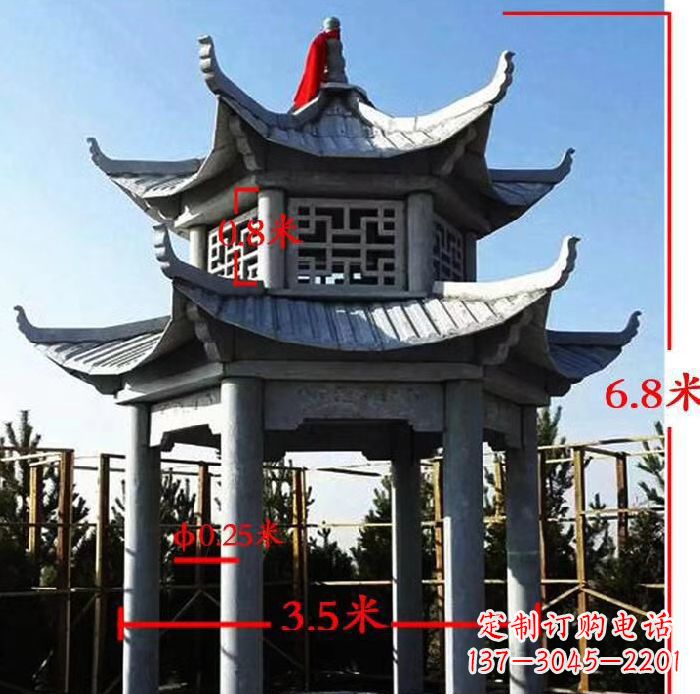 烟台杰出的大理石六角石双层凉亭雕塑