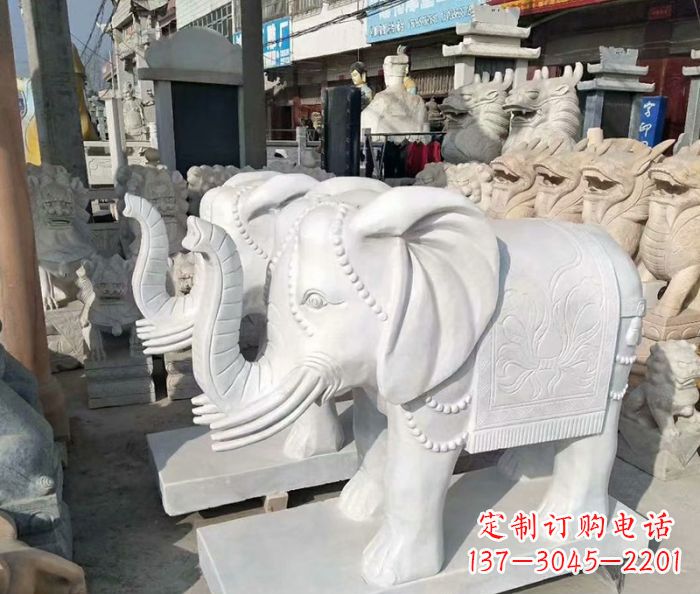 烟台汉白玉大象雕塑——招财聚宝