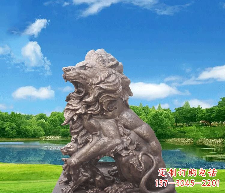 烟台公园动物狮子铜雕