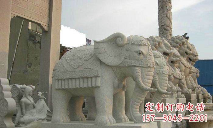 烟台公园动物招财大象石雕 (2)