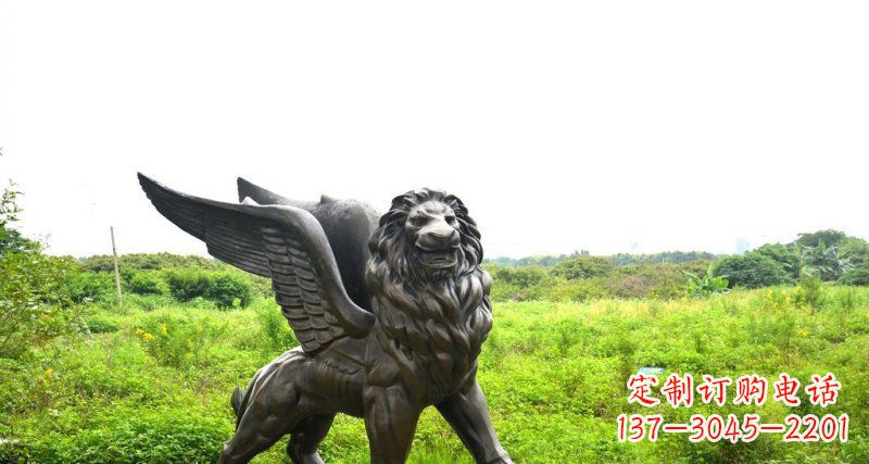 烟台公园飞狮动物铜雕