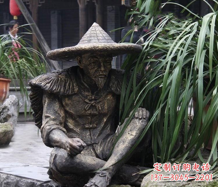 烟台中领雕塑定制——古典经典“渔翁”铜雕