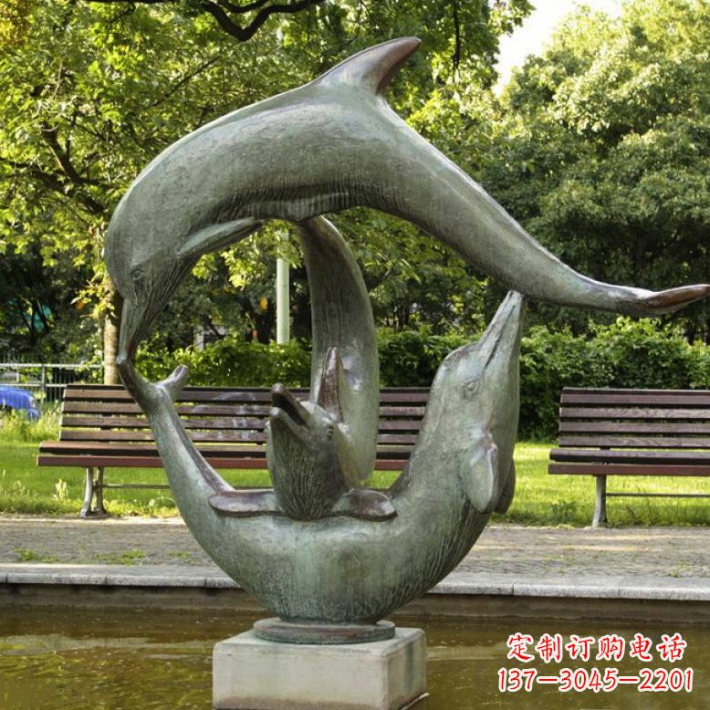 烟台公园海豚水景景观铜雕喷泉