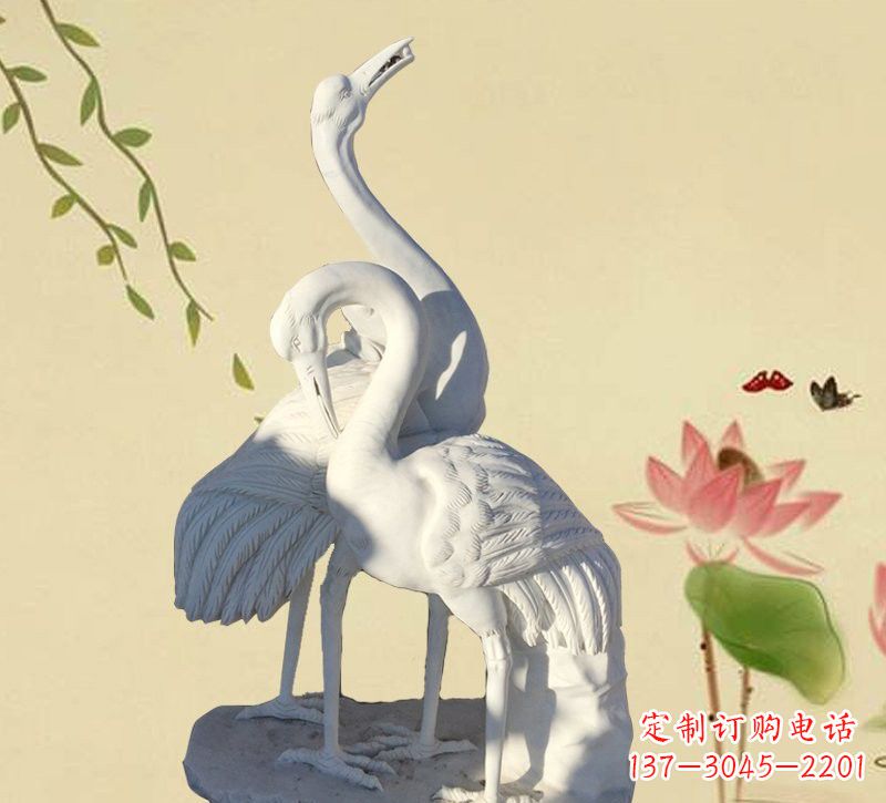 烟台公园汉白玉仙鹤石雕