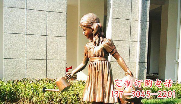 烟台可爱的公园小女孩铜雕