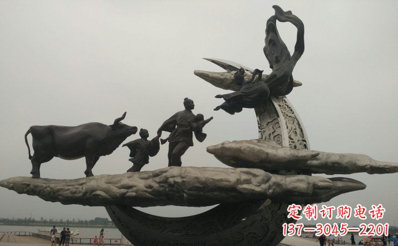 烟台公园景观不锈钢牛郎织女相会雕塑