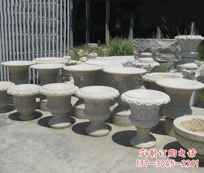 烟台大理石花盆石雕艺术品