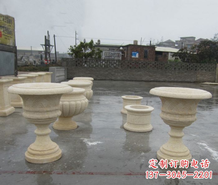 烟台完美绽放——大理石花盆石雕