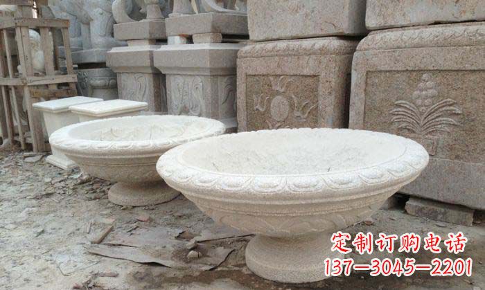 烟台细腻雅致的大理石花盆石雕