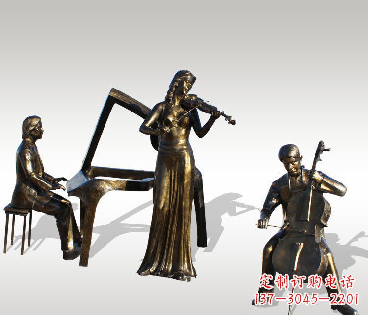 烟台公园景观钢琴拉小提琴人物铜雕