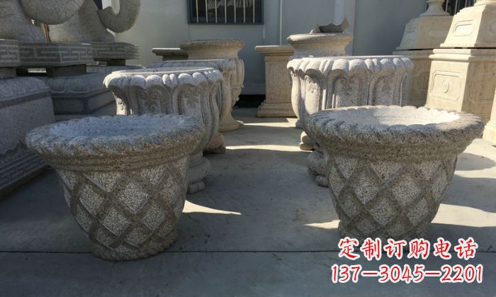 烟台公园景观花篮式花盆石雕 (2)