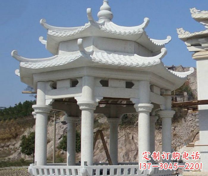 烟台公园景观汉白玉石雕凉亭