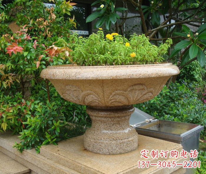 烟台公园景观砂岩花盆石雕 (3)